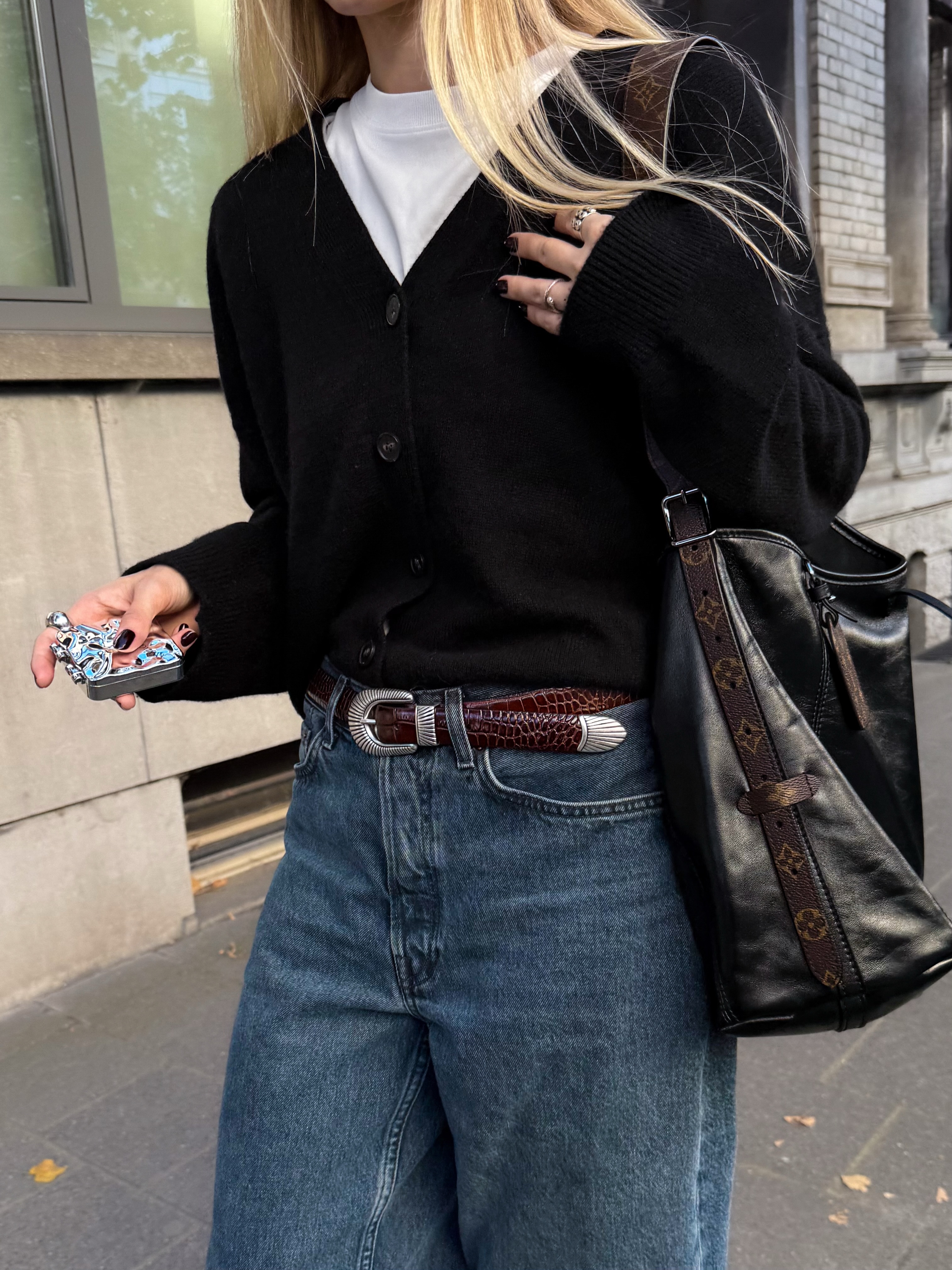 black cardigan and blue jeans, my 90s uniform⁣ ⁣ ⁣ ⁣ ⁣ ⁣