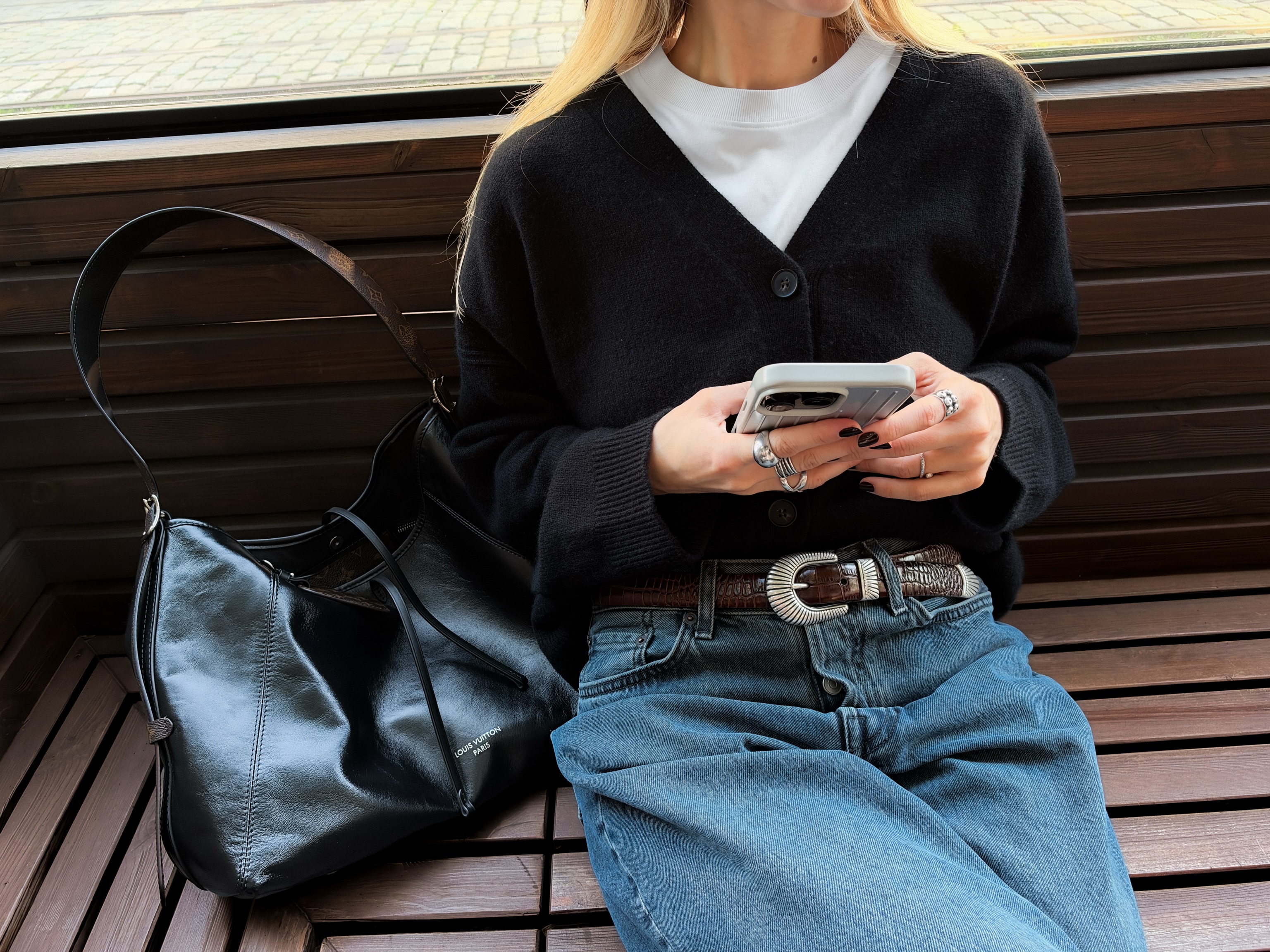 black cardigan and blue jeans, my 90s uniform⁣ ⁣ ⁣ ⁣ ⁣ ⁣